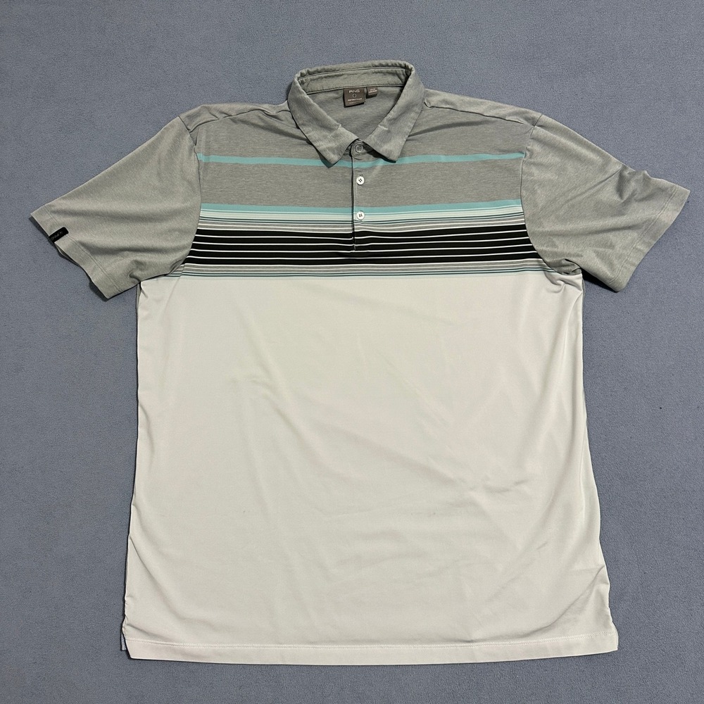 Ping Sensor Cool Polo Shirt Short Sleeve Collared Stripe White Gray Mens Size XL